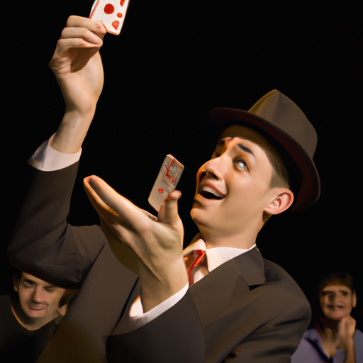 קוסם מבצע טריק קלפים מסקרן מול קהל נדהם
