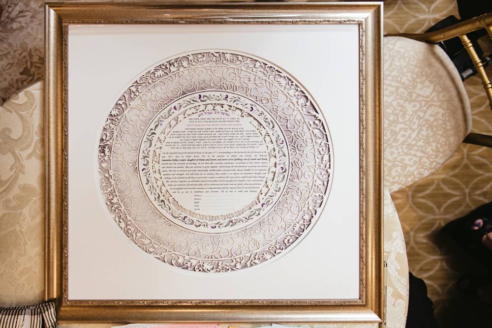 An image of a Ketubah painted with vibrant, bold acrylics, demonstrating the flexibility and intensity of this medium.